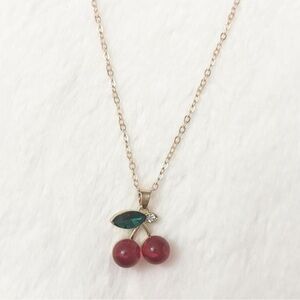 5/$15 🩷 MUST BUNDLE Gold-Tone Cherry Pendant Necklace with Red and Green Accents